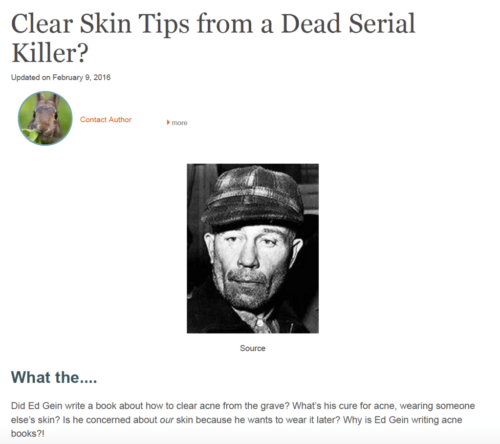 Edward Gein acne book promo fail